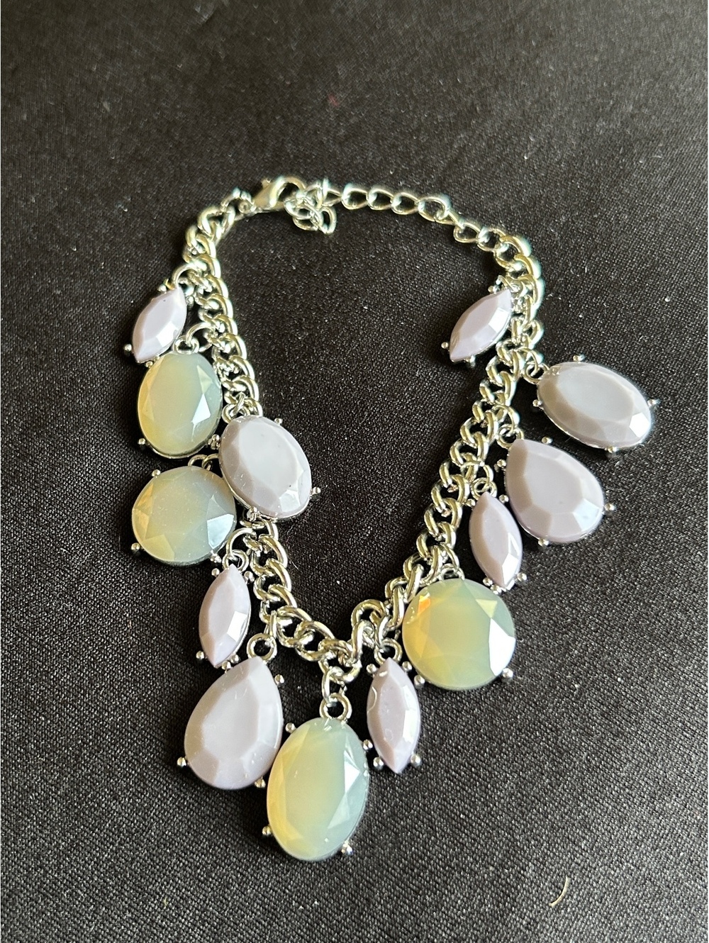 Silver Tone Chain Bracelet with Opalescent and White Gemstone Charms